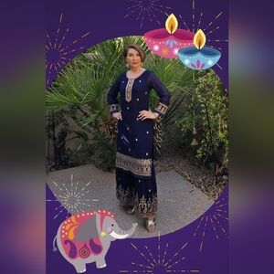VivaahHouse Fabulous Navy Blue Embroidered Salwar Suit with Dupatta, Size Small